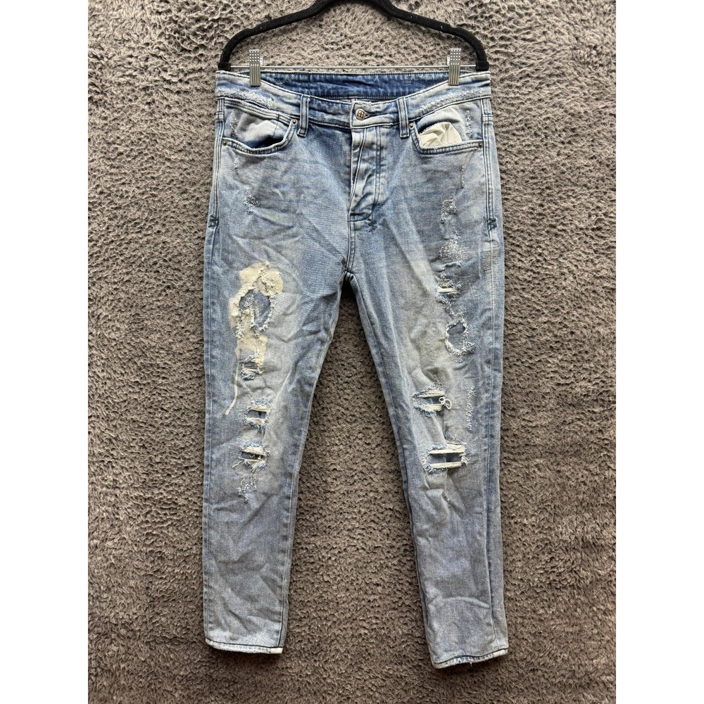 Ksubi Van Winkle RAF Repaired Button-Fly Skinny Jeans Light Wash Mens Size 33